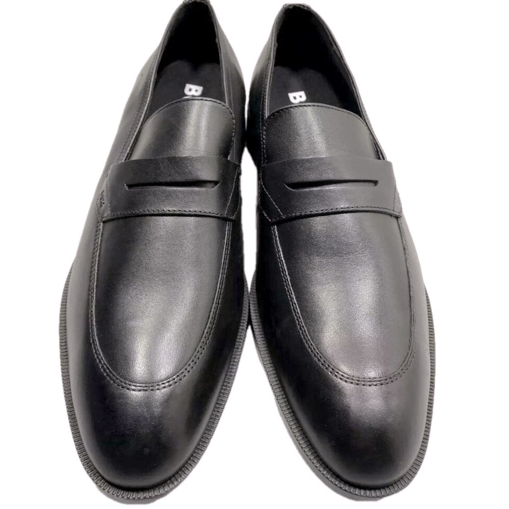 NEW BOSS  Derreck Penny Loafers Size 10 Slip-On Versatile Leather Black Lined Bc